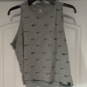 Nike Women's Gray Muscle Tee with Black Swoosh Pattern